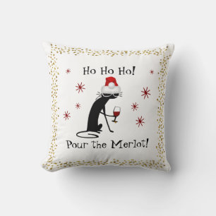 Ho Ho Merlot Funny Cat Weihnachtswein Zitat Kissen