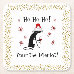 Ho Ho Merlot Funny Cat Weihnachtswein Zitat Rechteckiger Pappuntersetzer