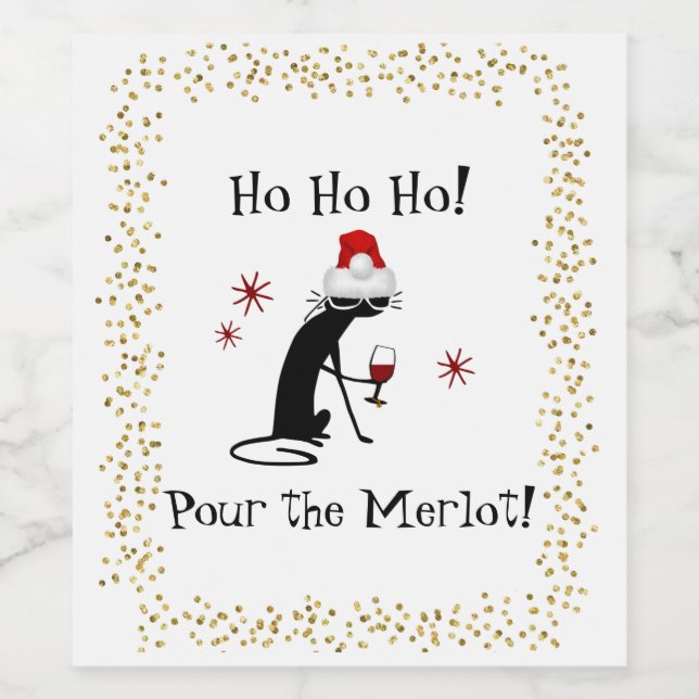 Ho Ho Merlot Funny Cat Weihnachtswein Zitat Weinetikett (Einzelnes Label)