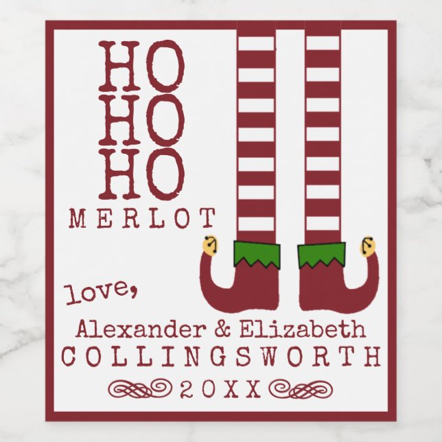 Ho Ho Merlot Weihnachtsweinmarke Personalisiert Weinetikett (Einzelnes Label)