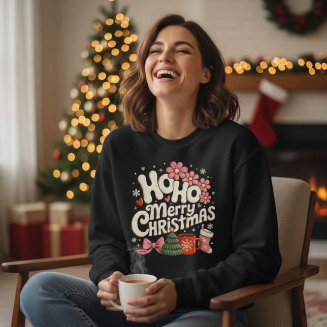 Ho Ho Merry Christmas Trees Festive Coquette Girly Sweatshirt (Von Creator hochgeladen)