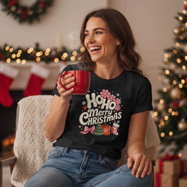 Ho Ho Merry Christmas Trees Festive Coquette Girly Tri-Blend Shirt (Von Creator hochgeladen)