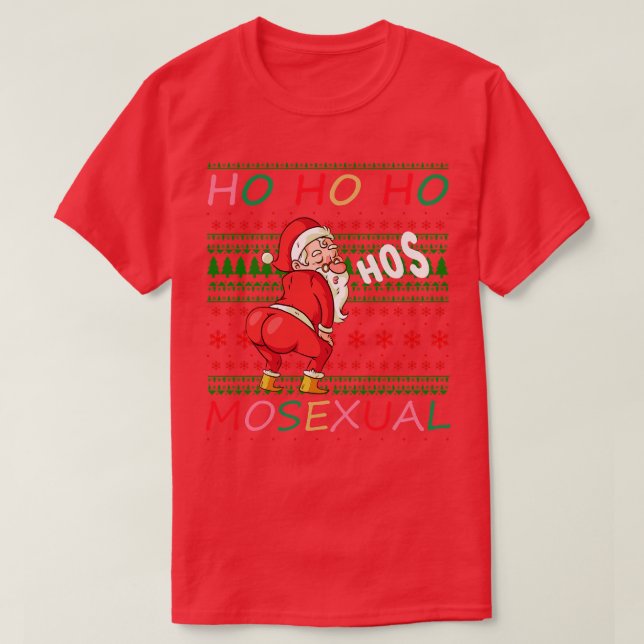 Ho Ho Mosexual Ugly Sweater Pattern T-Shirt (Design vorne)