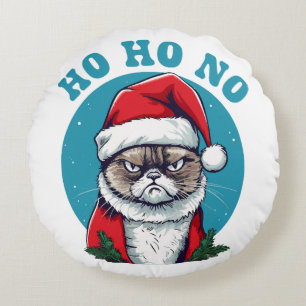 Ho ho nein - lustige mürrische Weihnachtsmann-Katz Rundes Kissen
