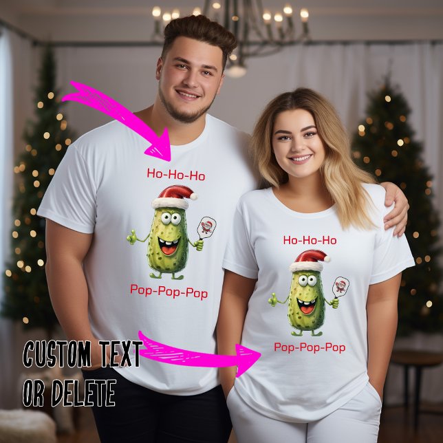 Ho-ho & Pop-Pop-Pop-Pickleball Xmas T-Shirt (Funny customizable pickleball Christmas unisex t-shirt in many colors)