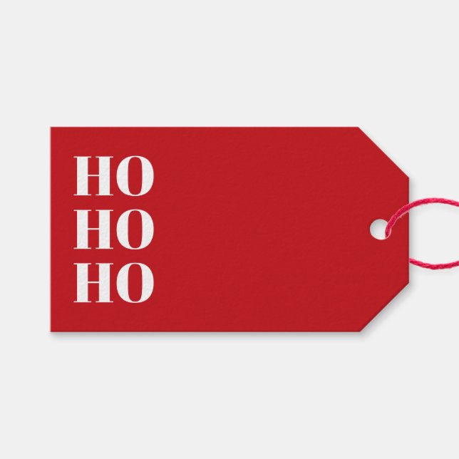Ho Ho Rote moderne Typografie Blanche Weihnachten Geschenkanhänger (Vorderseite (Horizontal))