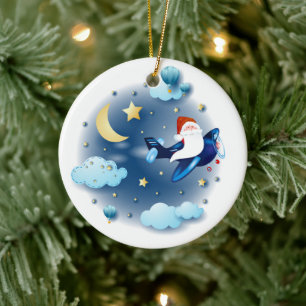 Ho ho! Santa im Flugzeug Keramik Ornament