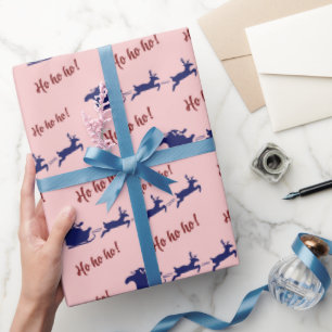 Ho Ho Santa Sleigh und Rentiers Rosa Nahtlos Geschenkpapier