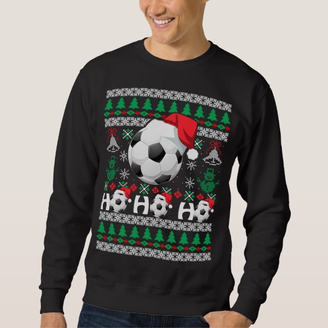 HO HO Soccer Ugly Christmas Sweater Weihnachtsmann Sweatshirt (Vorderseite)