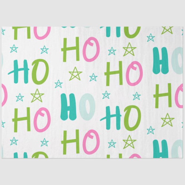 Ho HO Stars Pastel Blue Green Pink Weihnachten Seidenpapier (Vorderseite)