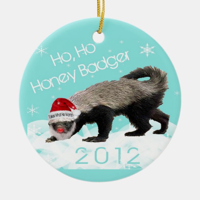 Ho, Ho Verzierung des Honig-Dachs-Weihnachten2012 Keramikornament (Vorne)
