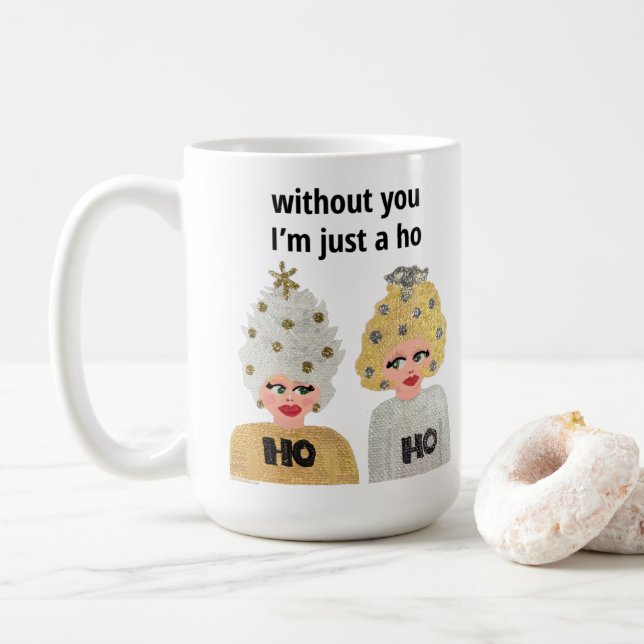 Ho Ho Weihnachten Ladys Tasse - Gold und Silber (Mit Donut)
