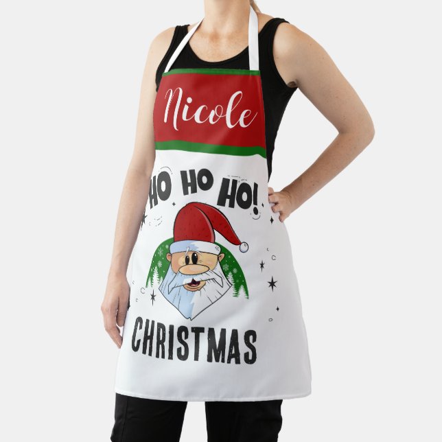 Ho Ho Weihnachten mit Ihrem Namen Funny Santa Face Schürze (InSitu)