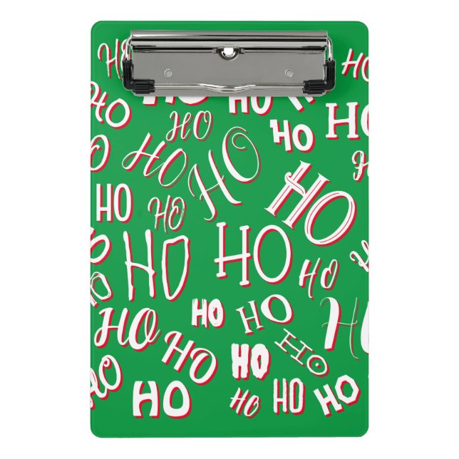 HO HO Weihnachts-Textmuster weiß grün rot Mini Klemmbrett (Vorderseite)
