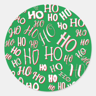 HO HO Weihnachts-Textmuster weiß grün rot Runder Aufkleber