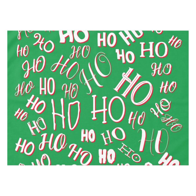 HO HO Weihnachts-Textmuster weiß grün rot Tischdecke (Vorderseite (Horizontal))