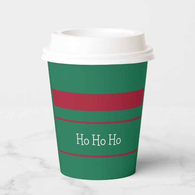 Ho Ho Weihnachtsfarben Grün und Rot Pappbecher (Rückseite)