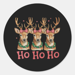 Ho Ho Weihnachtshirsch Rosa Schleife Mädchenhaftes Runder Aufkleber