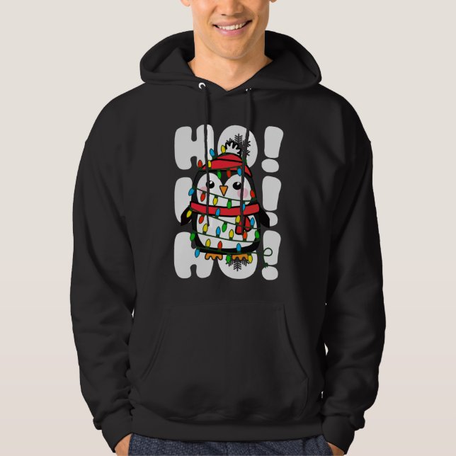 Ho Ho Weihnachtslicht Niedlicher Pinguin Hoodie (Vorderseite)