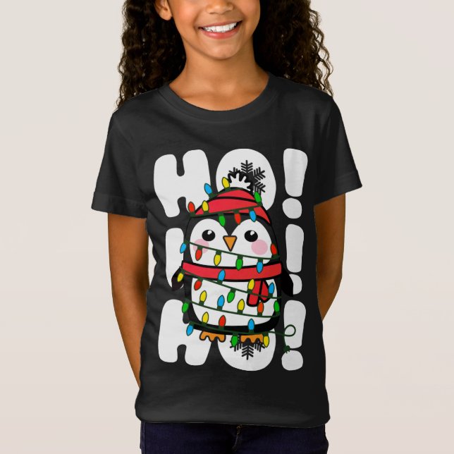 Ho Ho Weihnachtslicht Niedlicher Pinguin T-Shirt (Vorderseite)