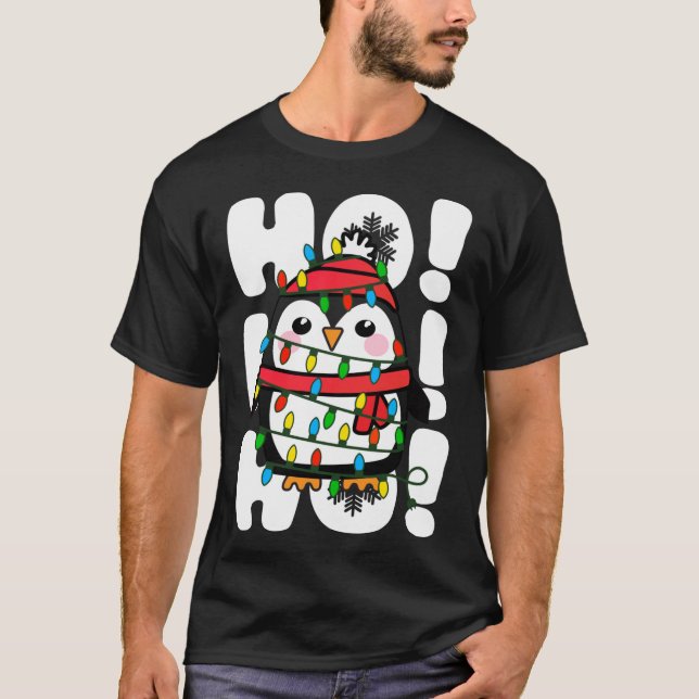 Ho Ho Weihnachtslicht Niedlicher Pinguin T-Shirt (Vorderseite)