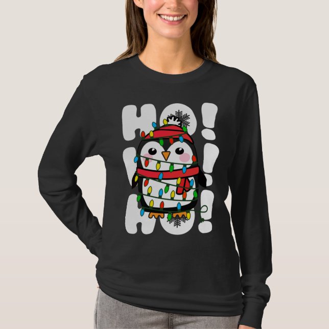 Ho Ho Weihnachtslicht Niedlicher Pinguin T-Shirt (Vorderseite)