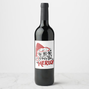Ho Ho Weihnachtsmannmütze Merlot Fun Wein Weinetikett