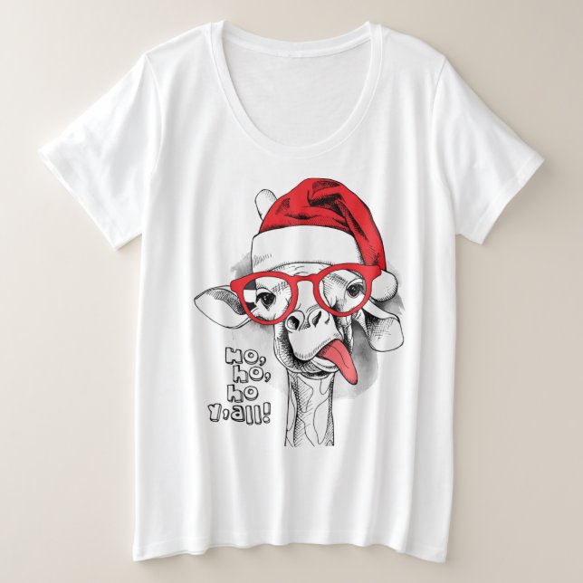 Ho Ho Y’all Giraffe Große Größe T-Shirt (Design vorne)