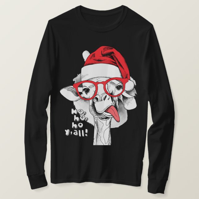 Ho Ho Y’all Giraffe Long Sleeve T-Shirt (Design vorne)