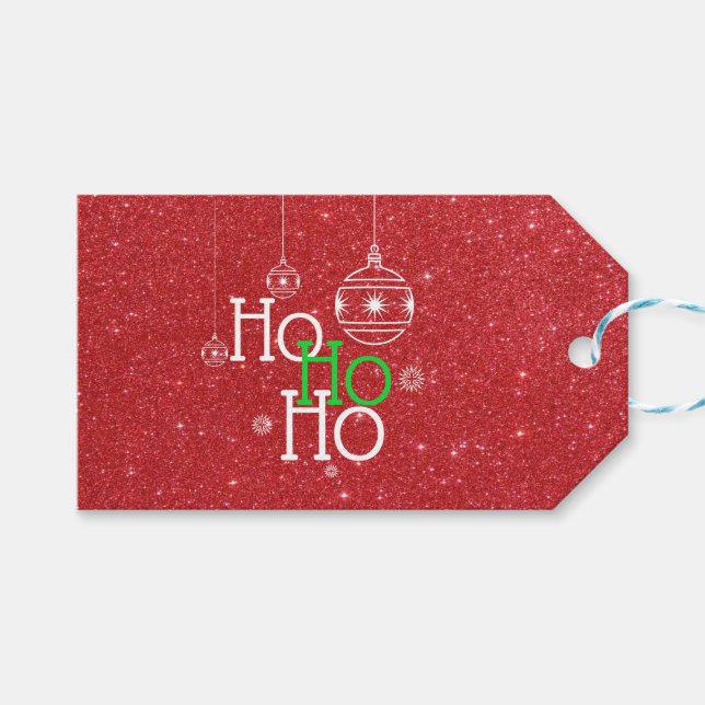 Ho Ho zu Auswirkungen auf den roten Glitzer Geschenkanhänger (Vorderseite (Horizontal))