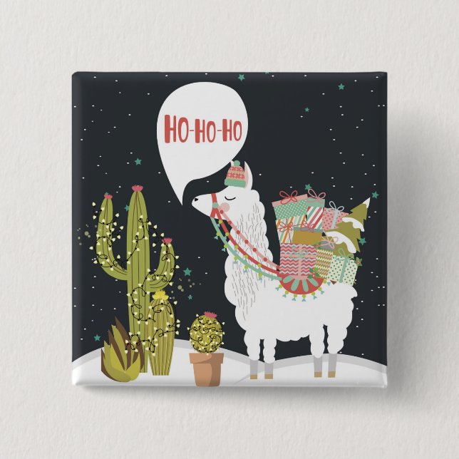 Ho-HoHo Feiertags-Lama Button (Vorderseite)