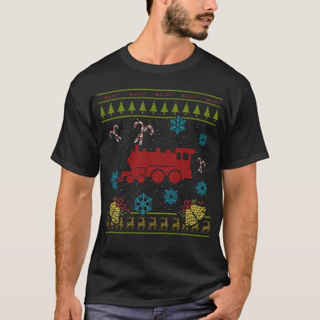 HO Skala-Zug-Weihnachtshässlicher T-Shirt (Vorderseite)