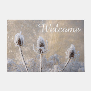 Hoarfrost on Teasels Landschaftliche Natur Willkom Fußmatte