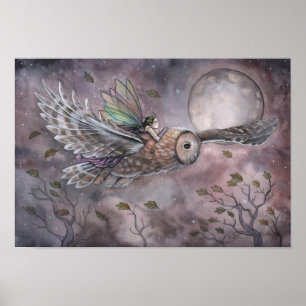 Hoaring Fairy and Owl Fantasy Art Poster
