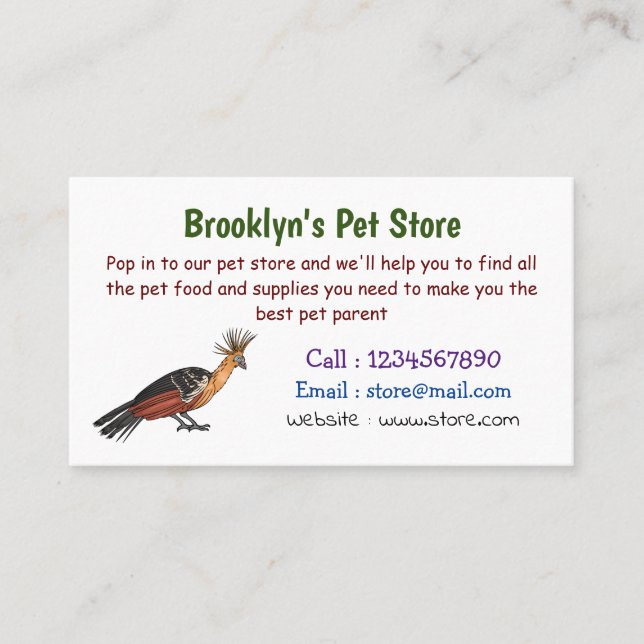 Hoatzin Cartoon Visitenkarte (Vorderseite)