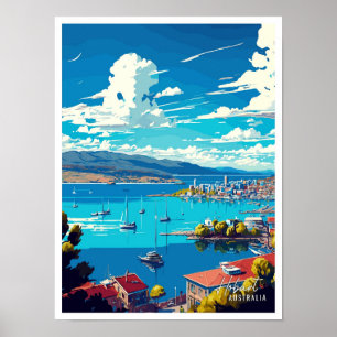 Hobart Australia Art Vintage Travel Illustration Poster