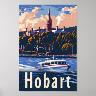 Hobart Tasmania Vintag Retro Travel Illustration Poster
