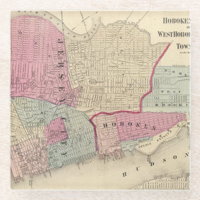 Hoboken, Jersey City Glasuntersetzer (Vorderseite)