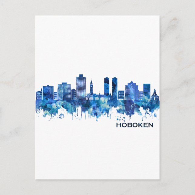 Hoboken New Jersey Skyline Blue Feiertagspostkarte (Vorderseite)