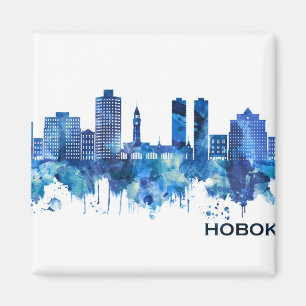 Hoboken New Jersey Skyline Blue Magnet