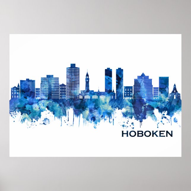 Hoboken New Jersey Skyline Blue Poster (Vorne)