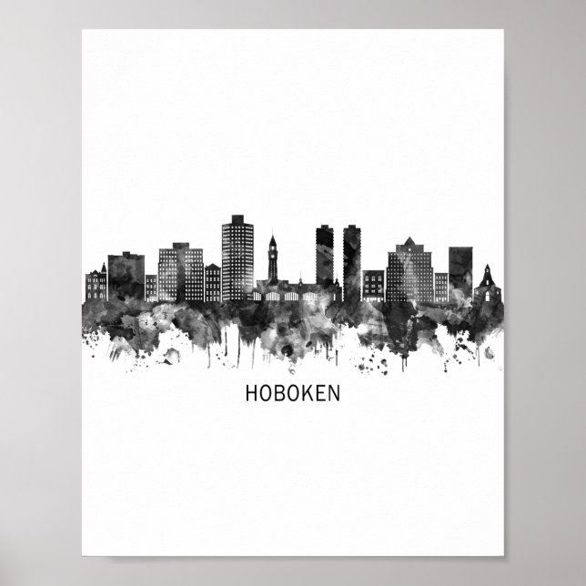 Hoboken New Jersey Skyline BW Poster (Vorne)