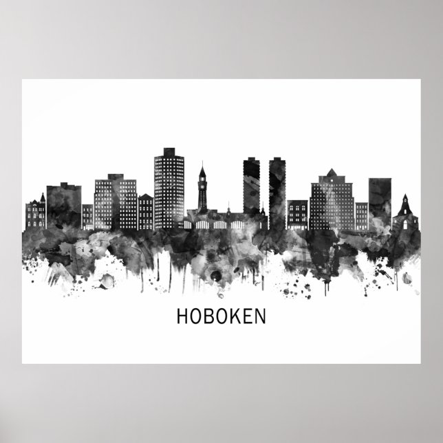 Hoboken New Jersey Skyline BW Poster (Vorne)