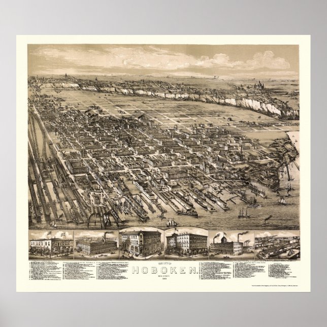 Hoboken, NJ Panoramic Map - 1881 Poster (Vorne)