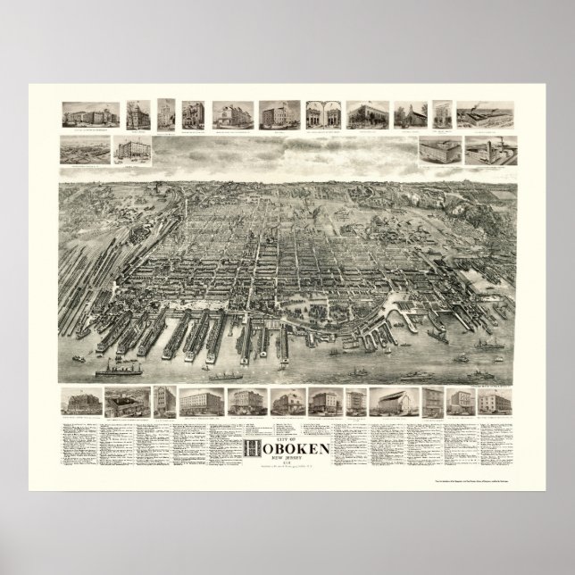 Hoboken, NJ Panoramic Map - 1904 Poster (Vorne)