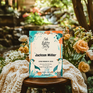 Hoch 5. Geburtstag, Aquamarin und Orange, Polar Einladung