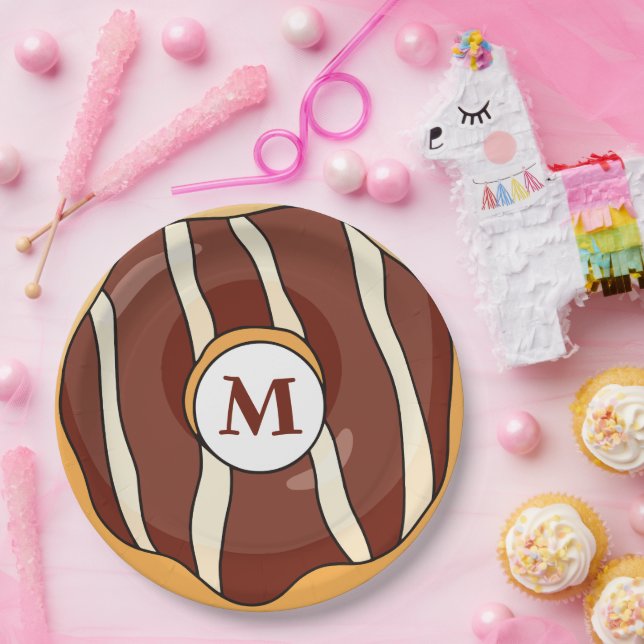 Hoch entwickelte Monogram Chocolate Donut Pappteller (Party)
