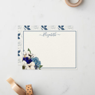 Hoch entwickelte Navy Dusty Blue Floral Personalis Mitteilungskarte