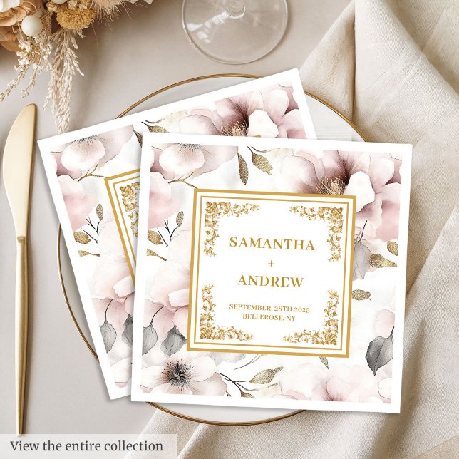 Hoch entwickelte, rosafarbene, rosafarbene Papiers Serviette (Sophisticated boho dusty pink gold paper napkins)