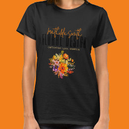 Hoch entwickelte schwarz-orangefarbene Blume im Bl T-Shirt